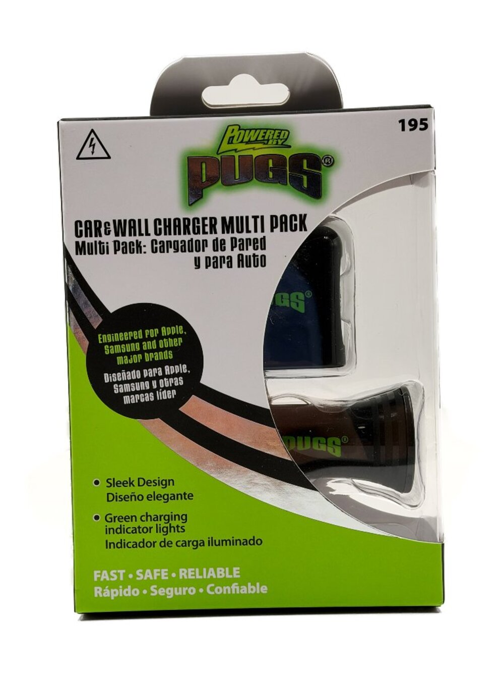 Pugs Car and Wall Charger Multi Pack Model 195 USB Adapter Set Black Green